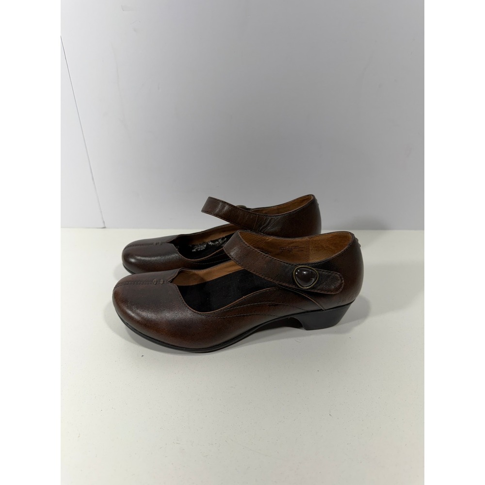 Taos Dark Brown Leather Mary Jane Low Block Heel Comfort Shoes‎ Womens 6 EUR 37